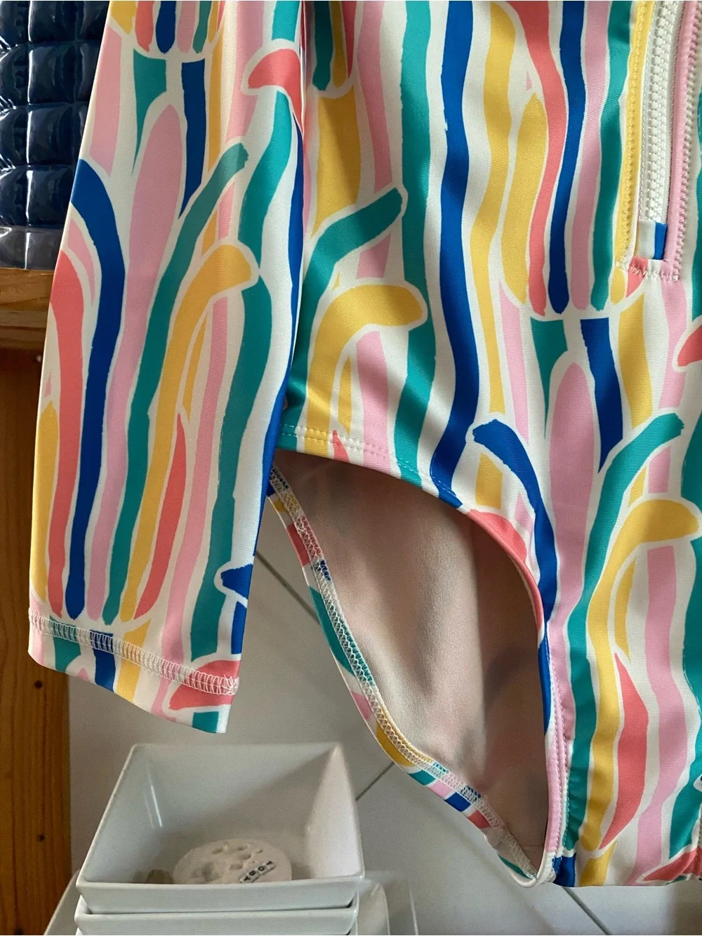 Tea Collection Rainbow Stripe Print Long Sleeve Rashguard One Piece Swimsuit 12